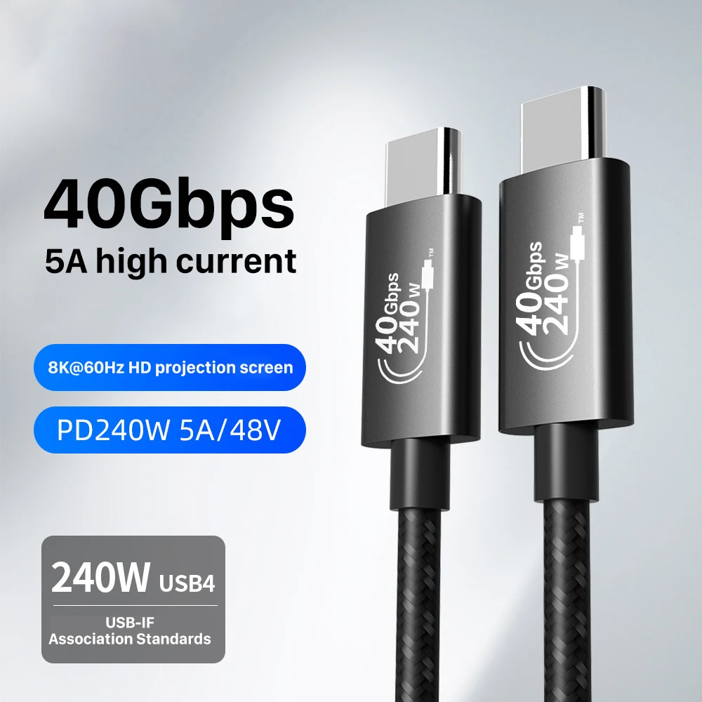 48V 5A Fast Charging Data Cable USB 4.0 Type C to Type C Cable 40Gbps 8K@60Hz HD Projection PD 240W Fast Chargeing Cable