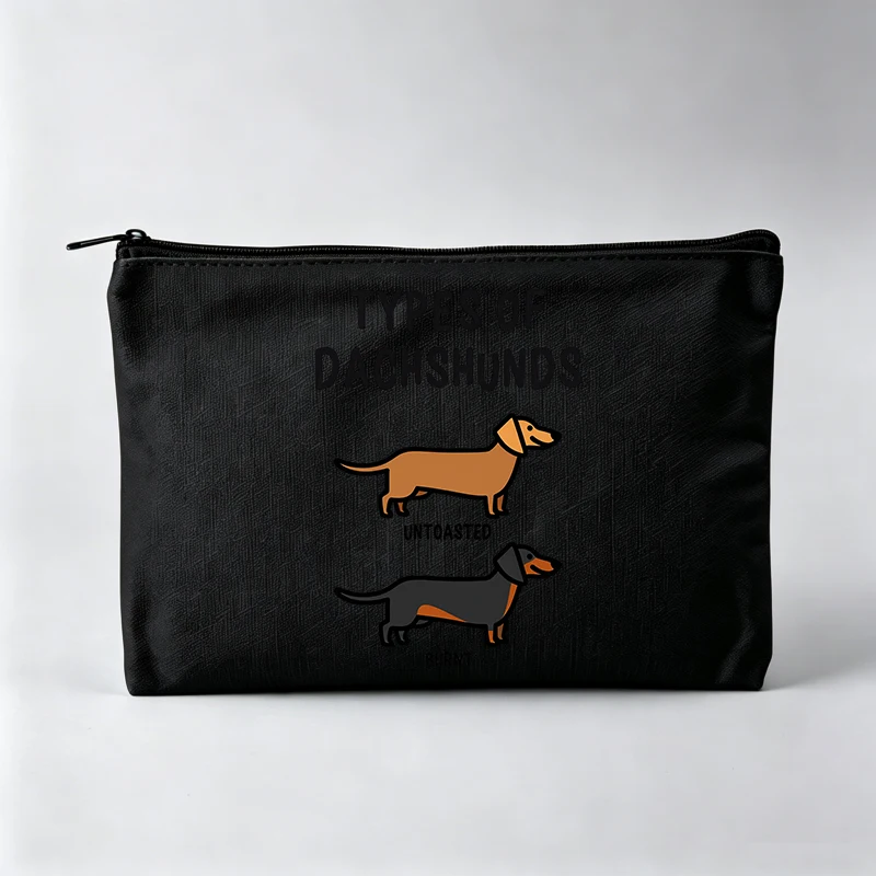 Women's Dachshund Dog Print Makeup Bag with Typography, Casual Cosmetic Pouch for Daily Use