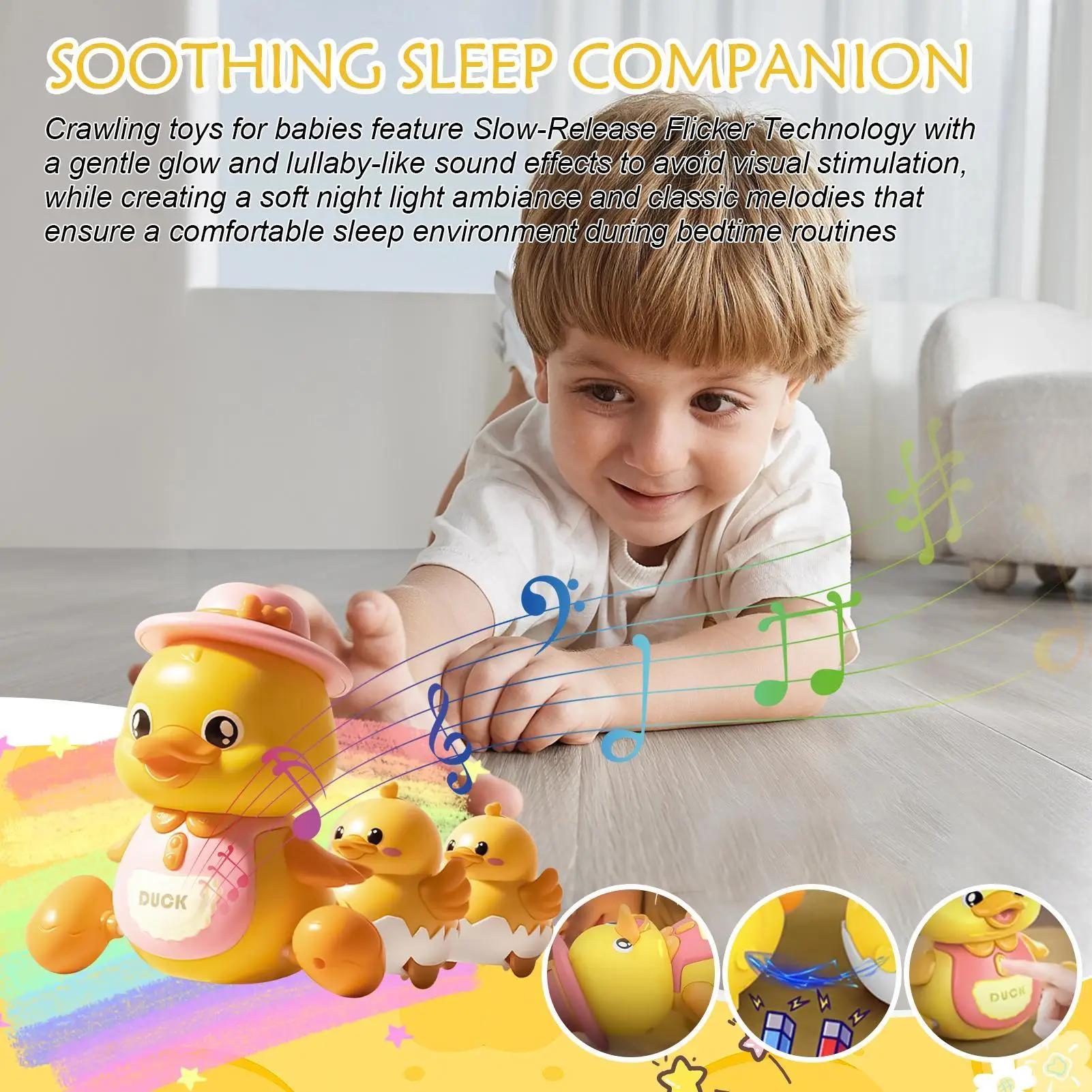 Magnetisch kruipend eendmuziekmodel met licht Baby zintuiglijk speelgoedontwikkeling Cartoon peuter interactief Montessori-wandelspeelgoed
