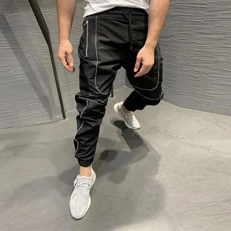 Muscle Sports Pants Men's Spring and Autumn Loose Quick-drying Casual Trousers Luminous Straps Running Fitness Pants Trendy