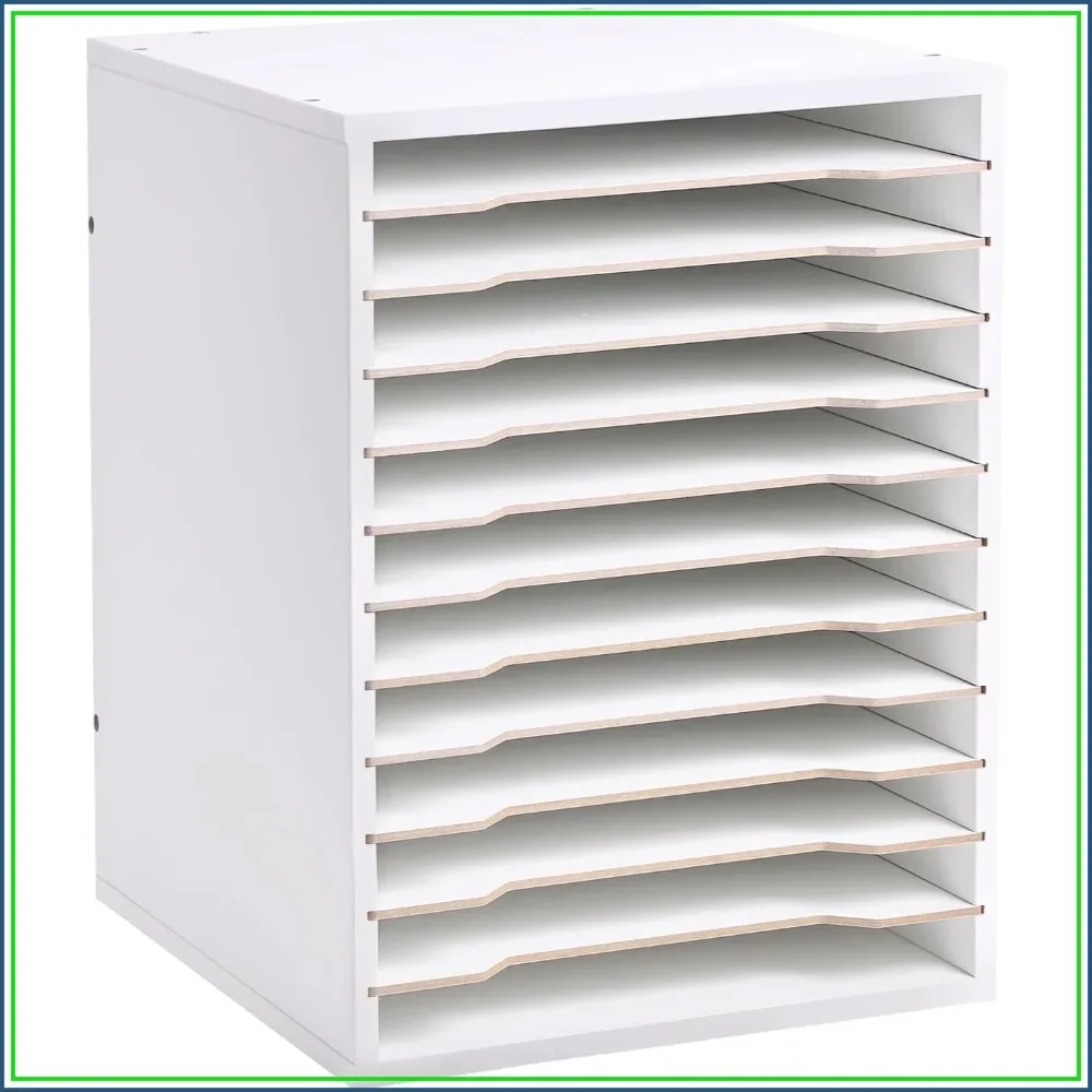 Adjustable 12-Slot Paper Organizer for 8.5x11 Sheets, Sturdy Wooden Shelf for Office Desk, Scrapbooking & Craft Storage