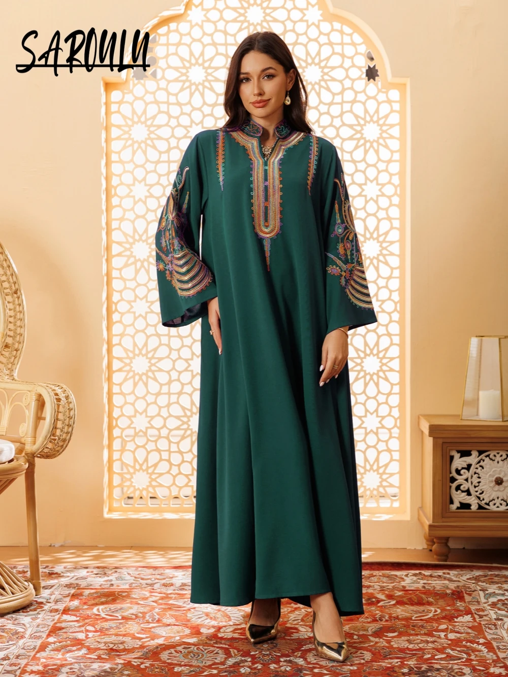 

Abaya Cording Embroidery Evening Dress, Unique 5 Color Loose Kaftan Robe, Delicate Celebrity Cocktail Gown, Four Seasons