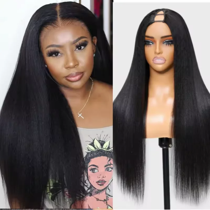 

V Part Straight Human Hair Wig 200 Density 32 Inches Natural Color 100% Human Hair For Women