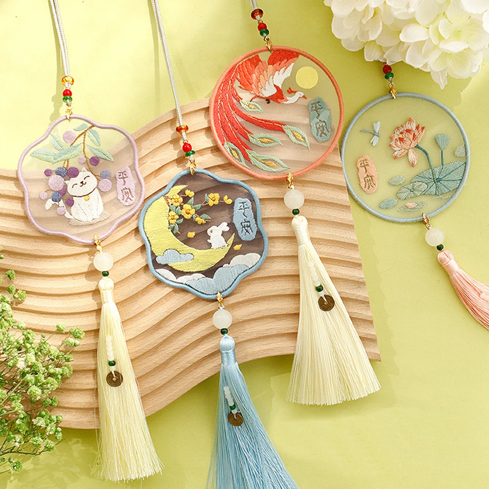 

Chinese style peace and blessing embroidered amulet kit DIY needlework cross-stitch kit car pendant