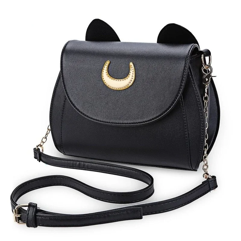 Sailor Moon-Bolso de hombro de piel sintética para mujer, bandolera pequeña con cadena y forma de gato negro, Verano