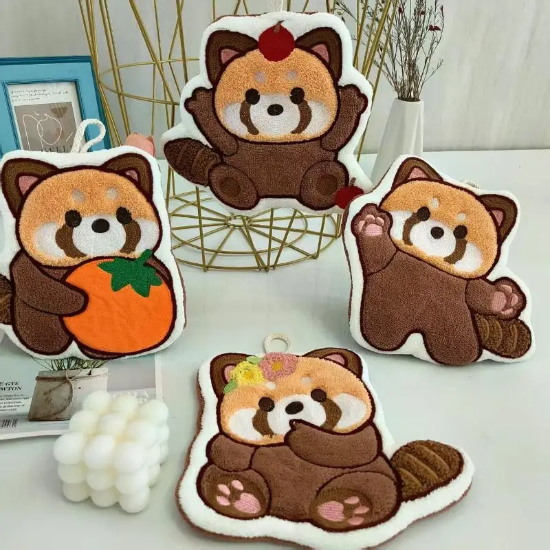 

Plush Raccoon Hand Towel Hanging Soft Absorbent for Kitchen and Bathroom Daily Household Cleaning
