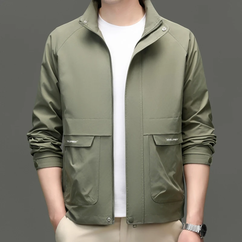 

Korean Solid Color Men Stand Up Collar Long Sleeved Jackets Spring Autumn Loose Casual Sports Jacket Social Versatile Streetwear