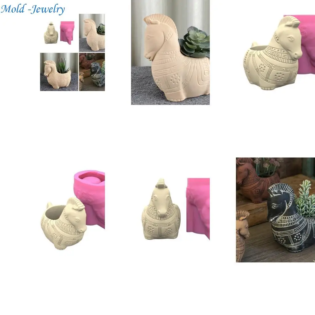 

69HB Epoxy Clay Molds Flowerpot Mold Silicone Concrete Mold Horse Shaped Silicone Vase Molds Perfect Gift for Art Enthusiasts