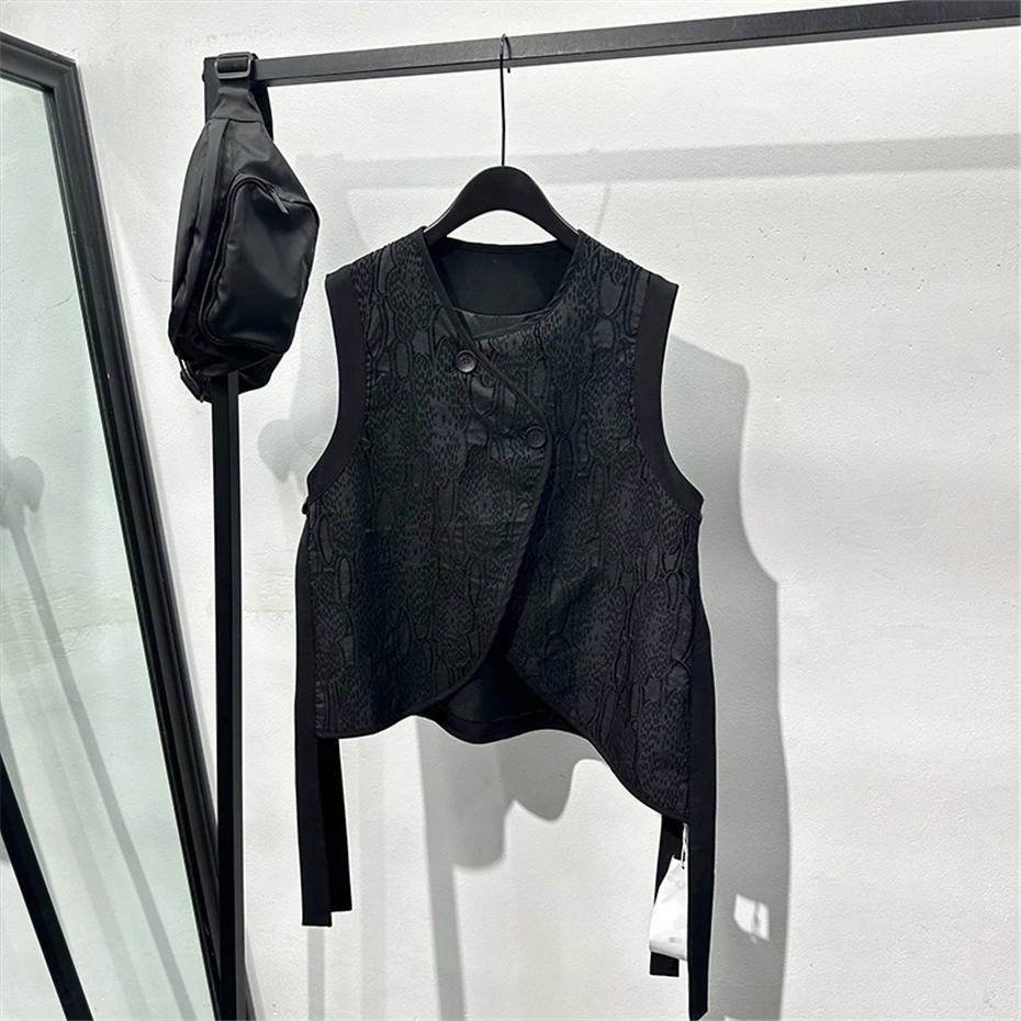Vintage Irregular Vest Jacket Men Streetwear Hip Hop Punk Fashion Print Vest Oversized Harajuku Loose Casual Waistcoat Tops Male