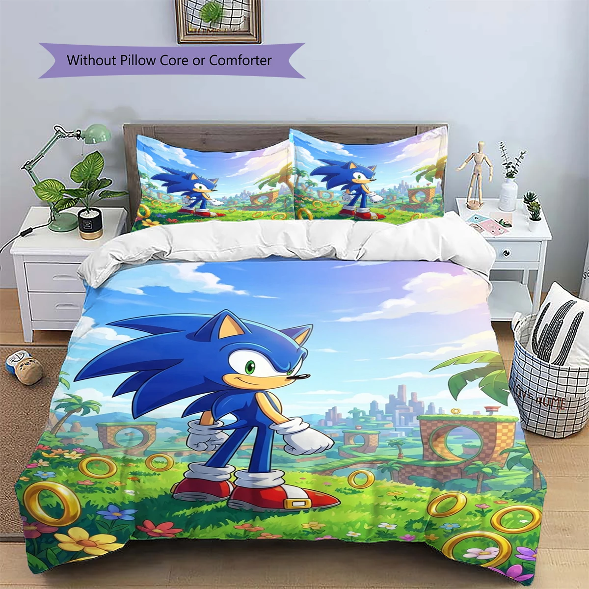 Sonic the Hedgehog Anime Nice Fan Gift Daily Use Bedding Patterned Duvet Cover Set Bedroom Ornament -xia70