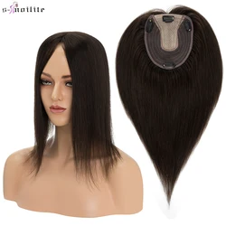 S-noilite-Toppers de cabelo humano para mulheres, perucas naturais do cabelo, peruca feita à máquina, parte central, clipe em extensões, Topper Topper, 13x15cm