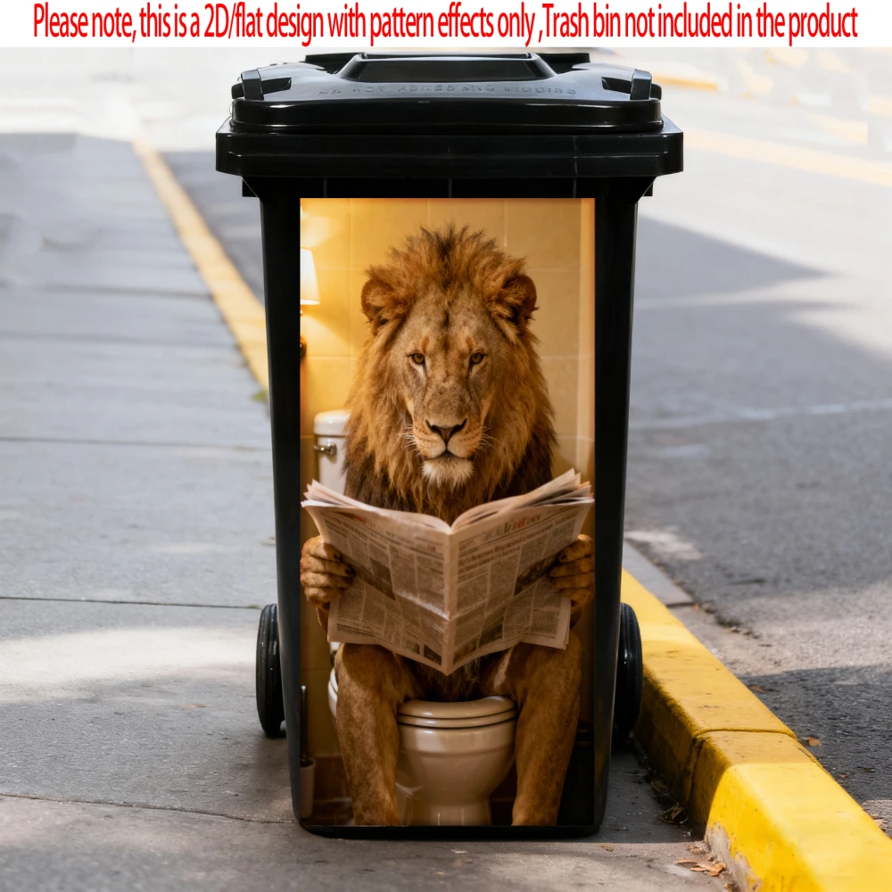 

Lion Toilet Reading Newspaper Trash Can Sticker Bin Stickers Waterproof Self Adhesive Wallpaper Home Wall Art Kitchen Decoration