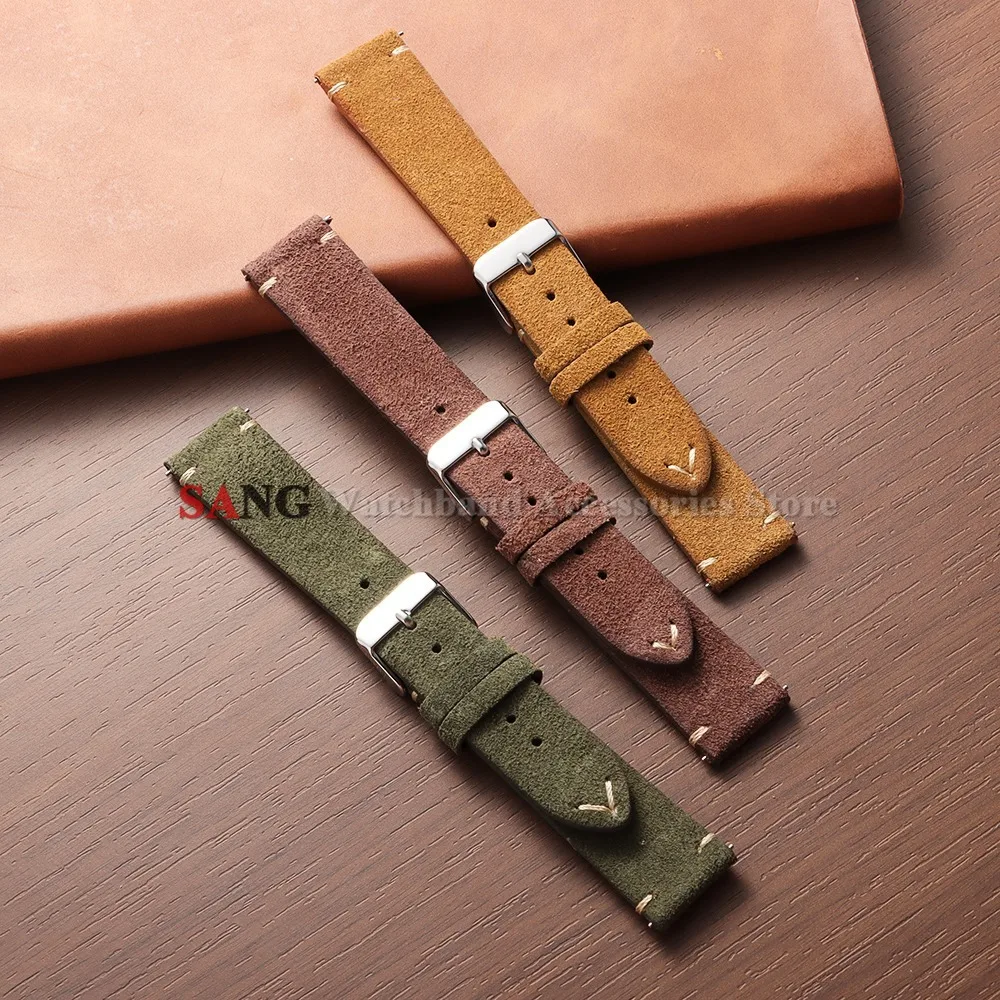 14/16/18/19/20/21/22mm Ersatz-Armband mit Dornschließe Vintage Wildleder Uhrenarmband Schnellverschluss Kalbsleder Uhrenband – Detail 15