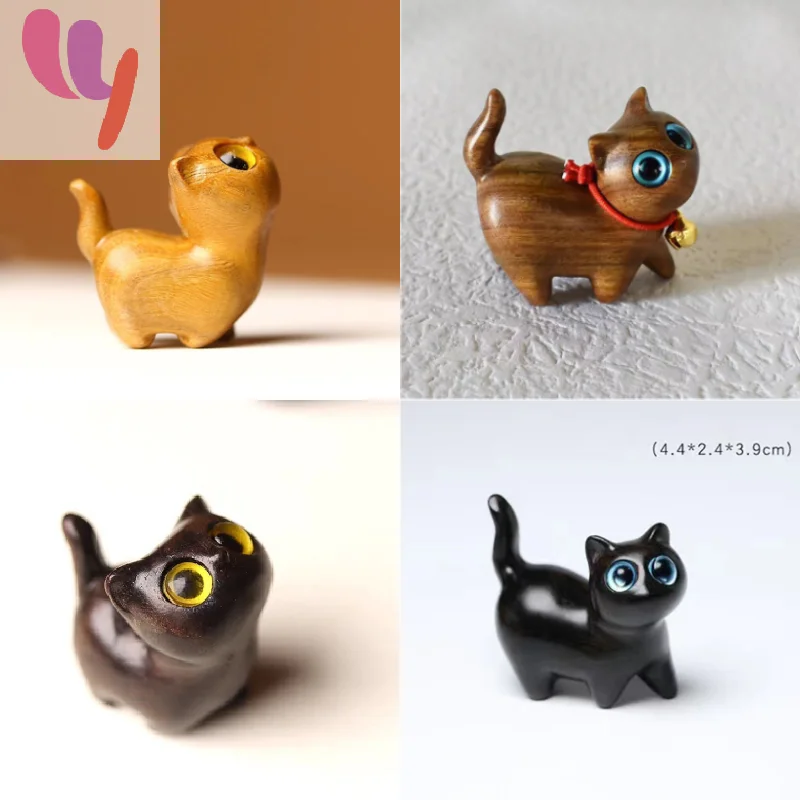 Figura de gatito de madera encantadora, decoración de gato hecha a mano para el hogar, Idea de regalo perfecta, accesorios para gato, 1/3 Uds.