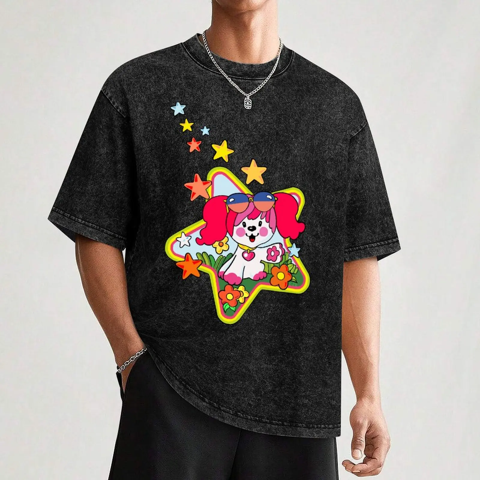 Poochie- Retro 80s Pink Dog T-Shirt Casual Trendy Tee Shirt