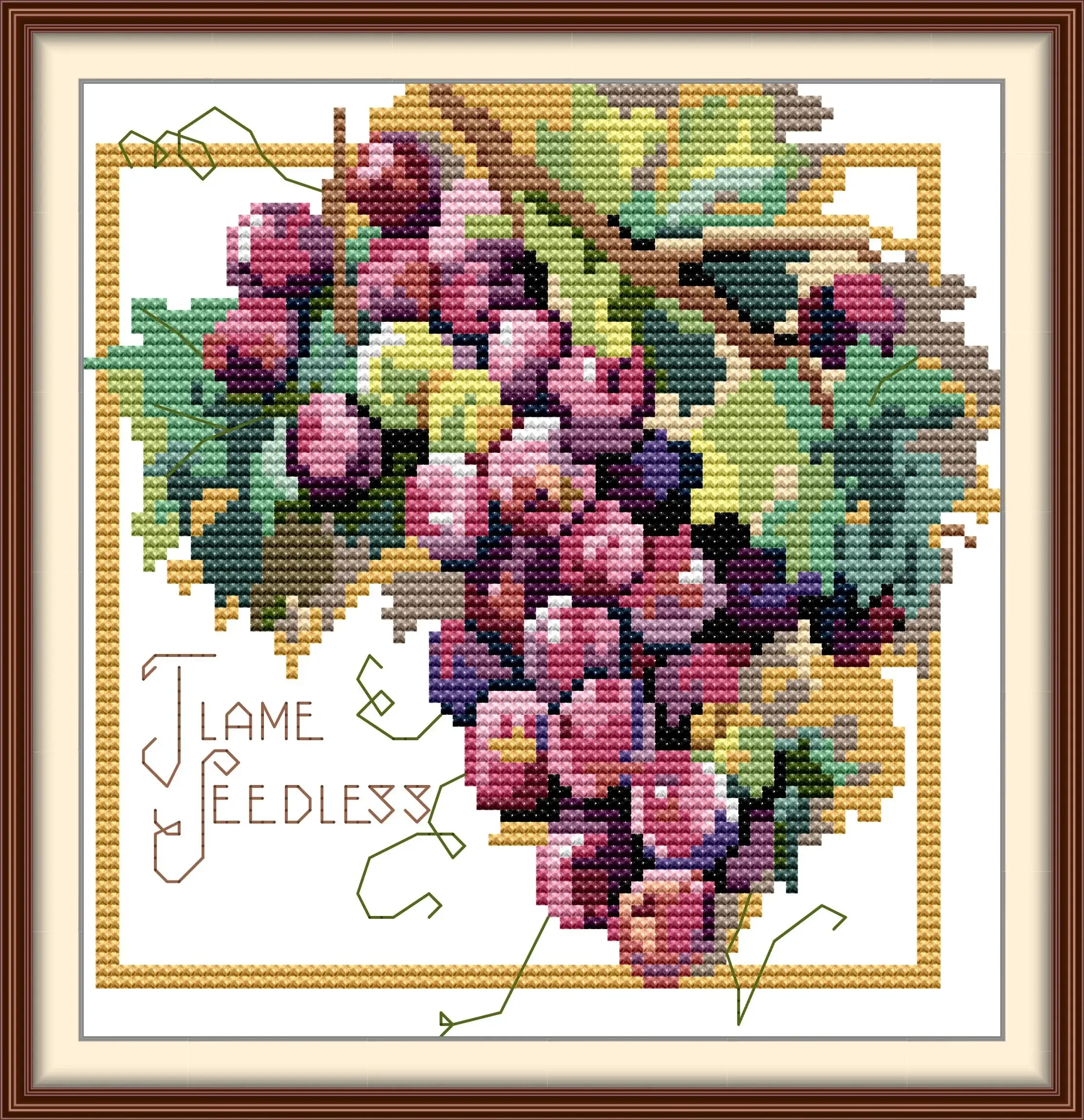 

Soulgift Stamped Pre-Printed Cross Stitch Kits, 9CT/11CT/14CT/16CT Fabric with DMC Threads, Easy to Follow - Bunch of Grapes 5