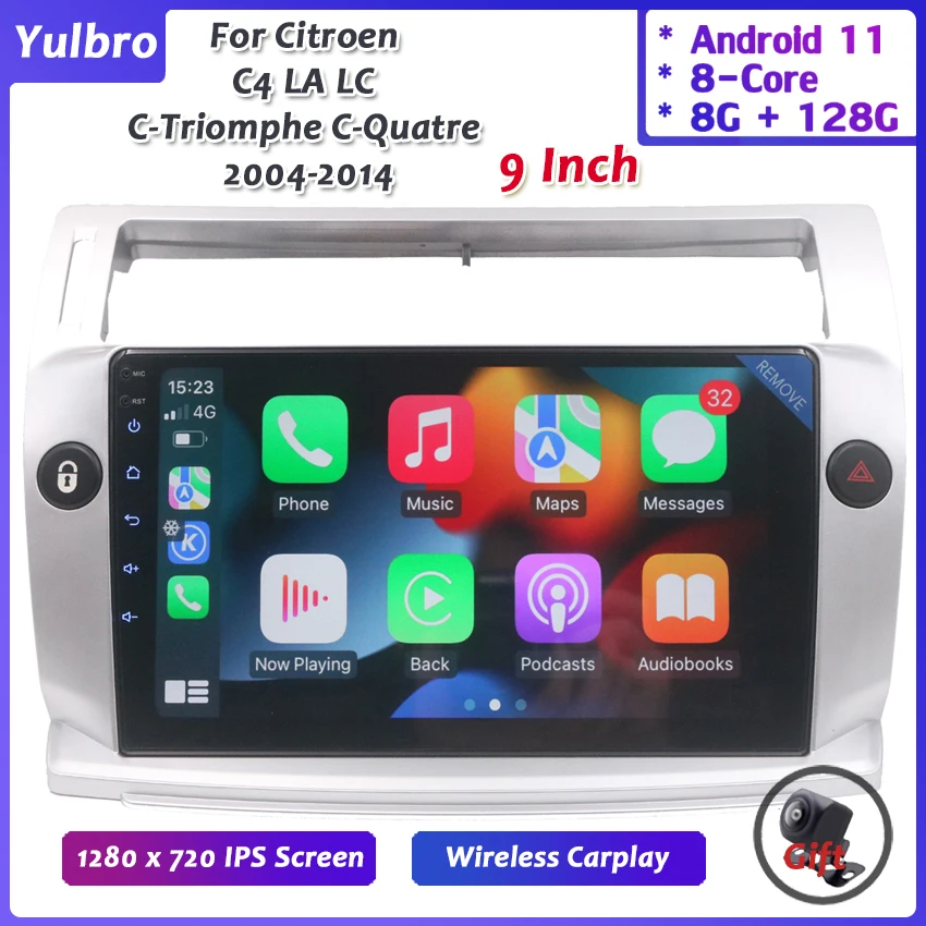 For Citroen C4 LA LC C-Triomphe C-Quatre 2004-2014 Android11 Auto Radio Car Multimedia Player Gps DVD Stereo Carplay Head 9 Inch