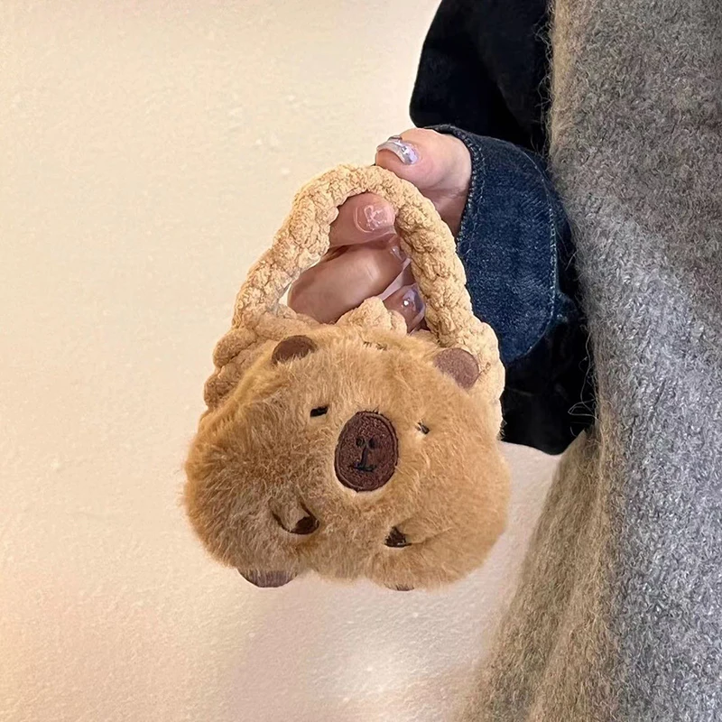 Cute Plush Capybara Earphone Bag Case Soft Furry Wireless Charging Box Headset Cover With Keychain