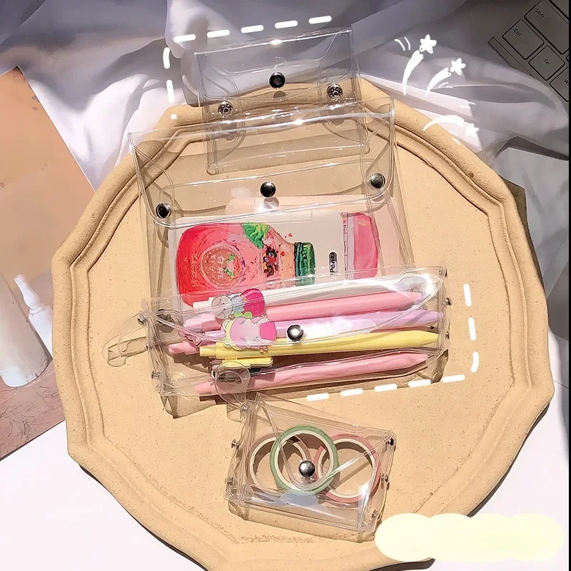 Portable Cosmetics Stationery Storage Bag Transparent File Pocket PVC Waterproof Oil Proof Pen Bag School Pencil Case