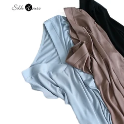 Camicia intima a maniche lunghe in seta autunno/inverno colletto a strati con scollo a v in seta di gelso e Top caldo per donna Versatile tinta unita