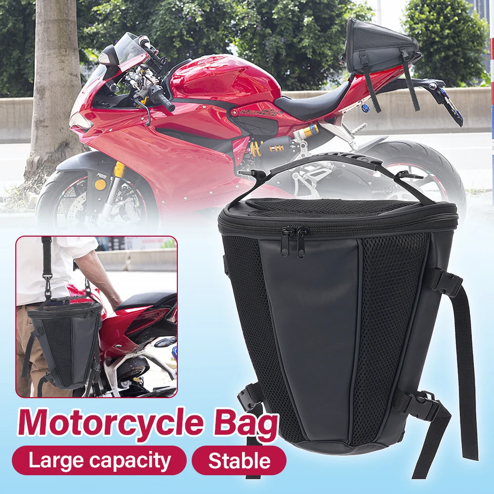 

Black Motorcycle Tail Bag Rear Seat Hanging Bag Rear Rack Pannier Side Bags for Riding Easy Install Durable Large Capacity