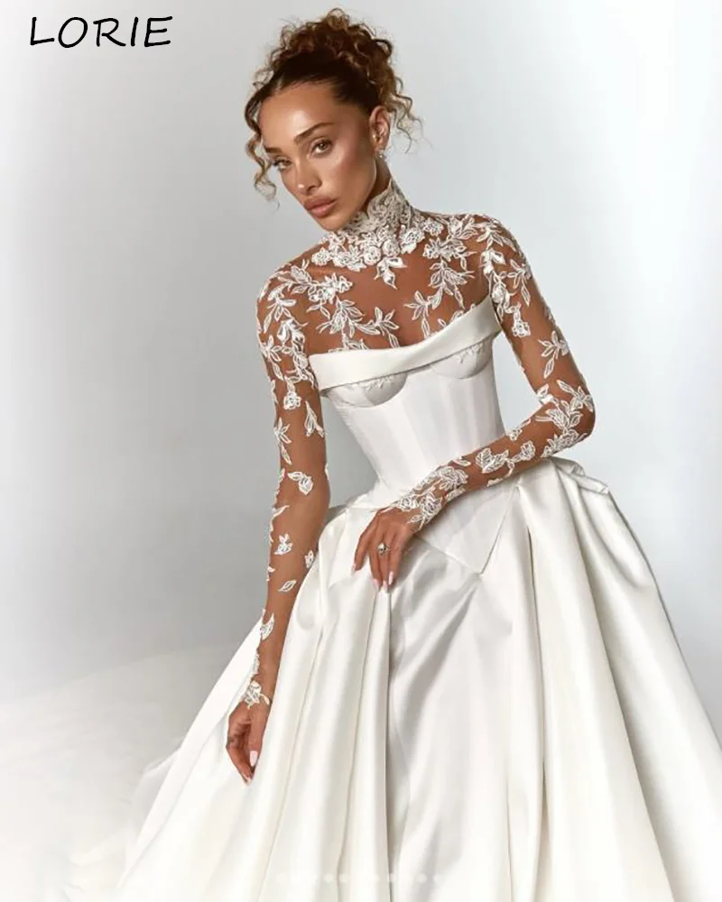 LORIE Lace Mermaid Wedding Dresses for Women Long Sleeve High Neck Bridal Gown Mermaid Bride Dress Customized Formal Club Dress