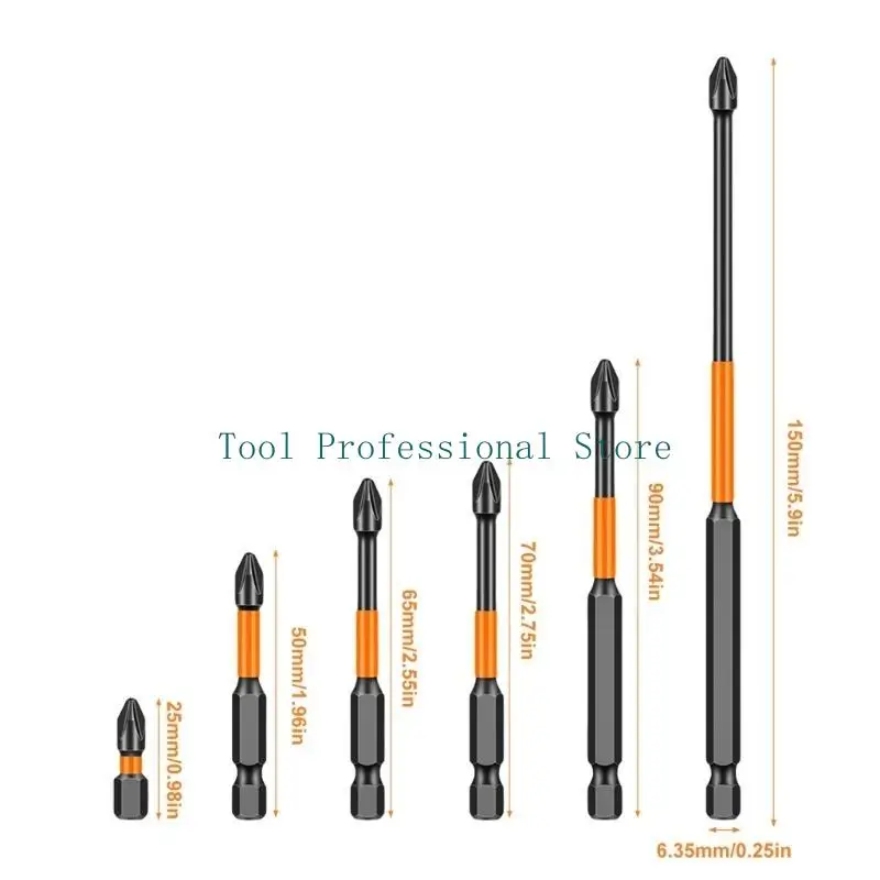 57QF 6Pcs Screwdriver Bit Hexagonal Shank Impact Electric Drill Bit Set Screw Drill Head Power Tools Drill Attachment Part