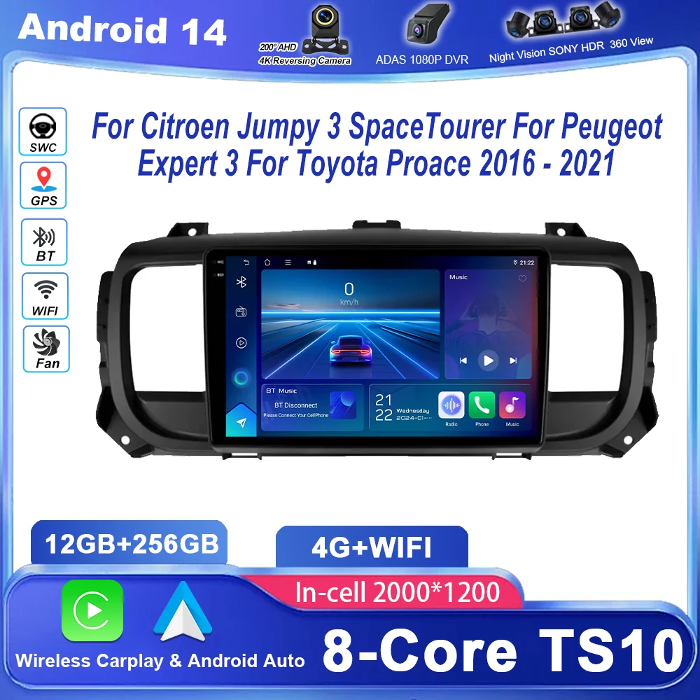 Car Radio For Citroen Jumpy 3 SpaceTourer For Peugeot Expert 3 For Toyota Proace 2016 - 2021 Auto Multimidia Player Stereo WIFI