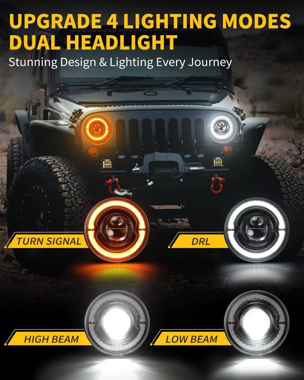 DOT 7 Inch 150W 24V LED Headlight Hi/Lo Beam White DRL Amber Turn Signal Light Dual-Beam Projector For Defender 90/110