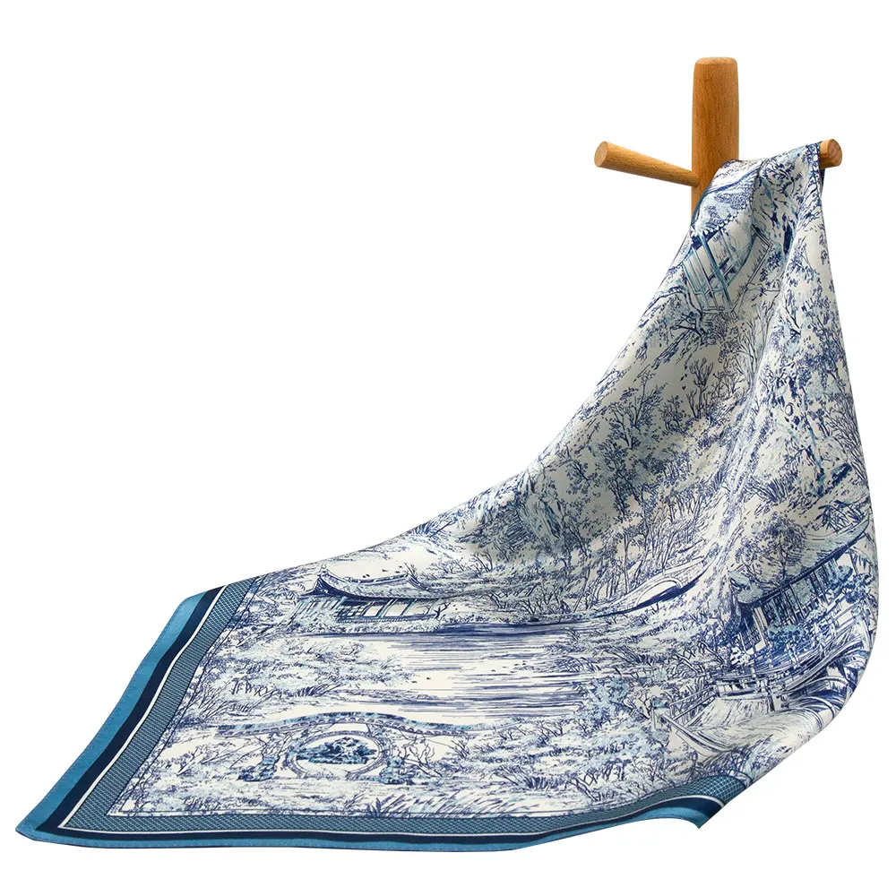 53 65 85cm 100% Real Silk Scarf Ladies Smooth Scarves Kids New Style Square Handkerchief Kerchief Gift for Women Chinese Garden