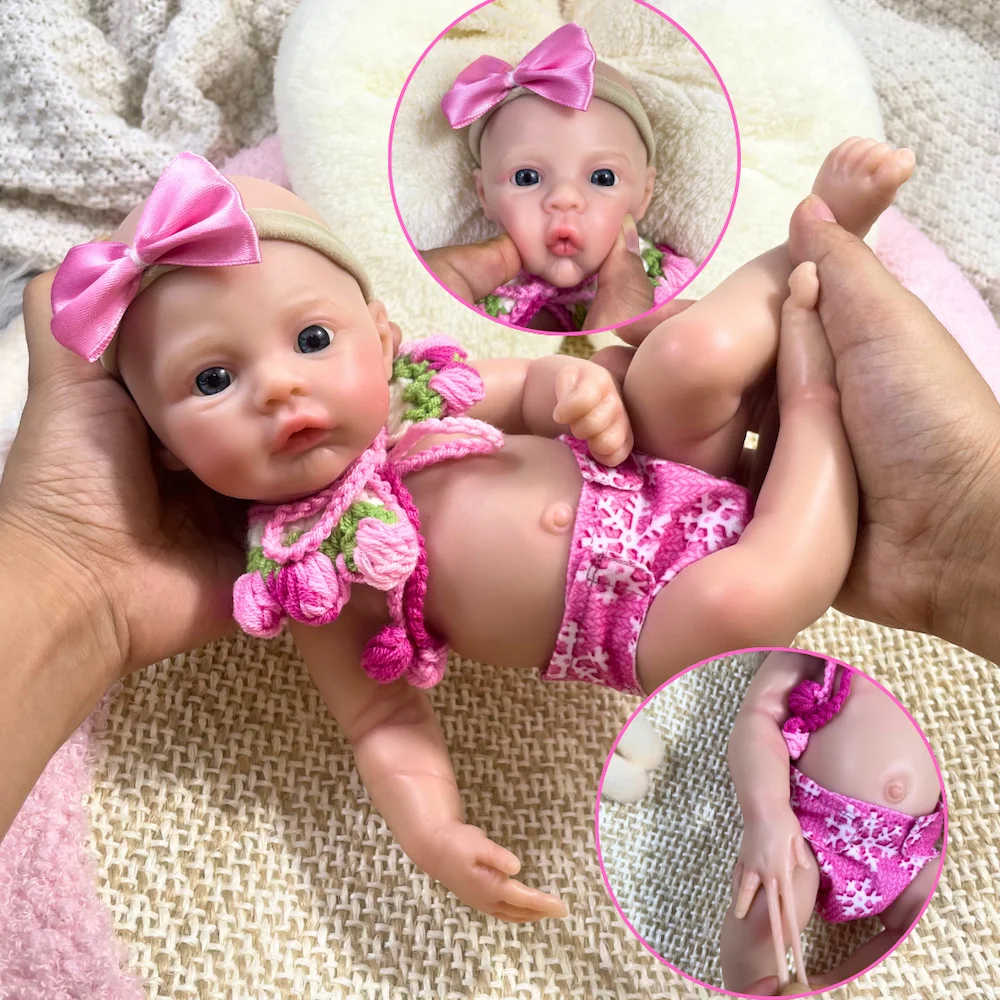 

13-дюймовая мини-полностью твердая силиконовая кукла Reborn Baby Meadow для девочек, моющееся тело, реалистичное силиконовое мягкое тело, подарок на день рождения, Рождество