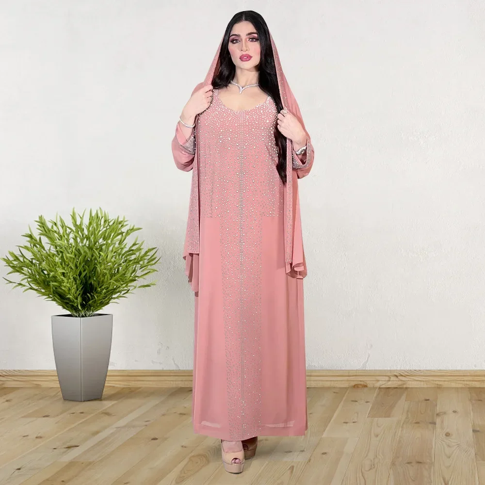

Eid Morocco Party Dress Women Muslim Abaya Diamond Ramadan Chiffon Dubai Abayas Kaftan Elegant Robe Vestidos Turkey Gown 2025