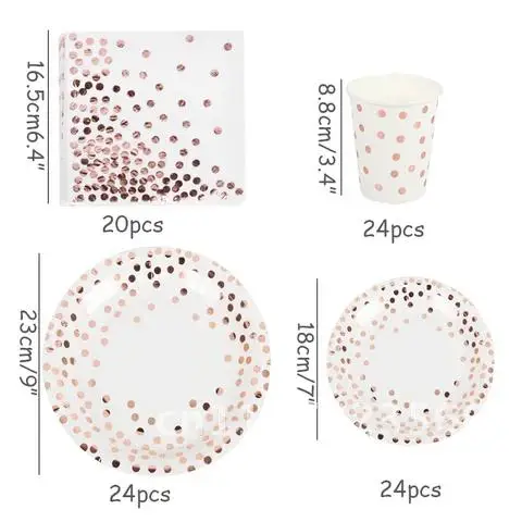 أدوات مائدة للاستعمال مرة واحدة لحفلة أعياد الميلاد للأطفال ، ورق ذهبي وردي ، أطباق قش ، خدمة استحمام الطفل ، لوازم مفرش المائدة