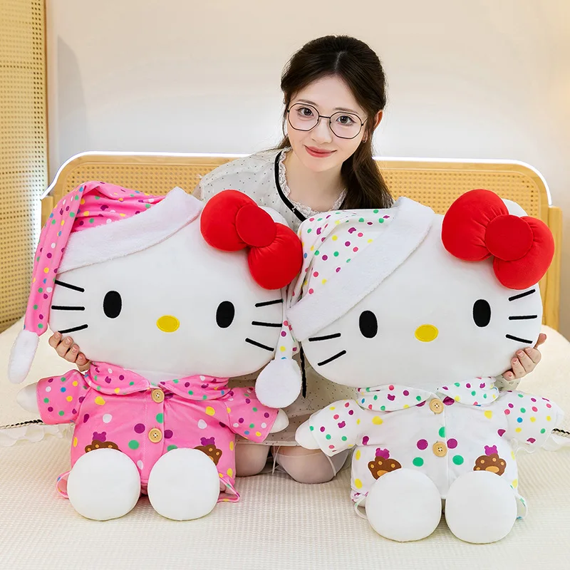 

Sanrio Hello Kitty Pajamas Plush Toy Stuffed Doll Kawaii Fluffy Anime Home Decor Bedroom Gift Girls Fans Collection Cute Daily