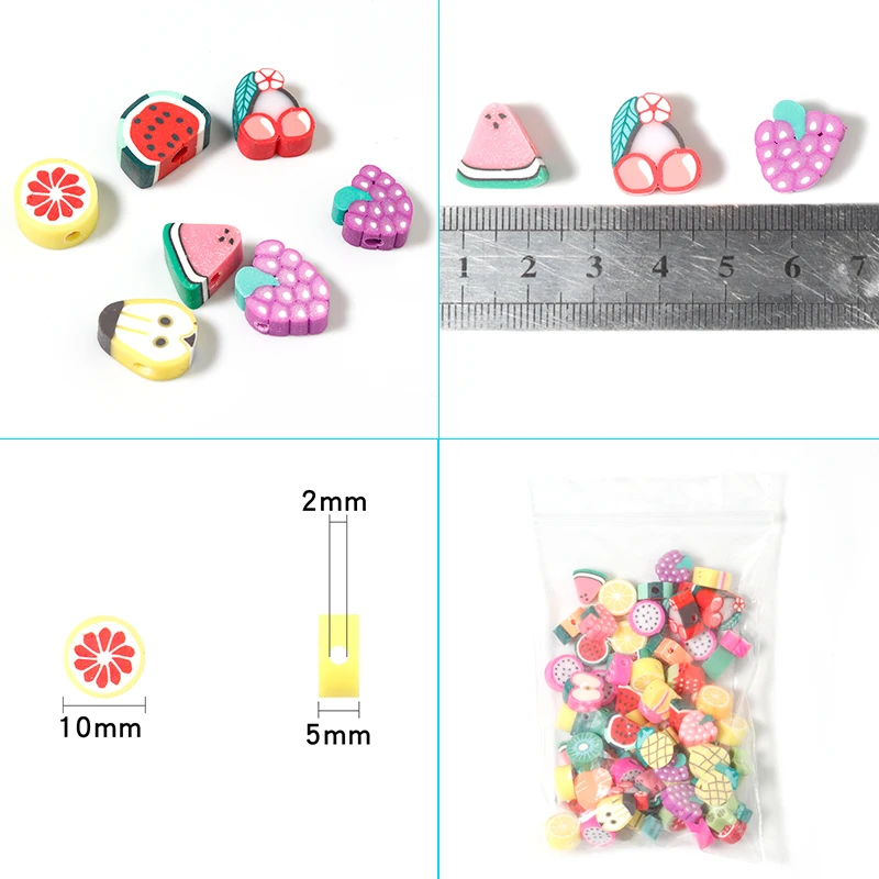 50pcs Fruit Soft Polymer Clay Beads Pottery Loose Spacer Beads For Jewelry Making DIY Bracelets Necklace Earrings Accessories