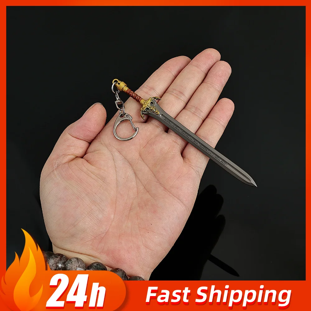 12 ซม.Barbarian Conan ดาบของ Kings อาวุคกลางหัวแกะมีดโลหะหัตถกรรมของสะสมพวงกุญแจเครื่องประดับของเล่นของขวัญ