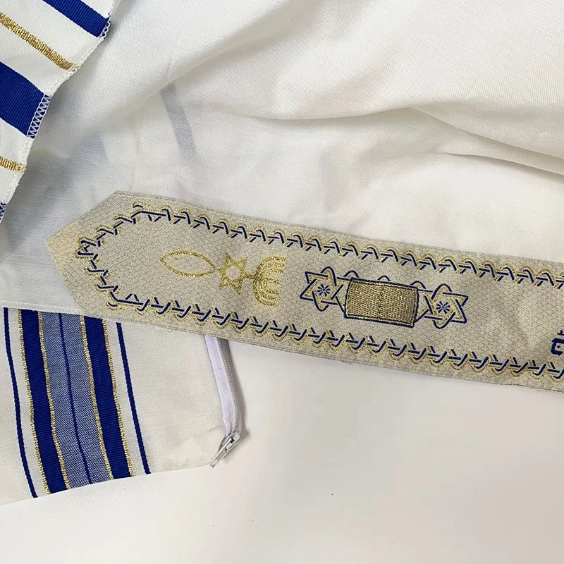 Messianic Tallit namaz şal Tallit mavi ve altın Talis çanta İsrail Tallit