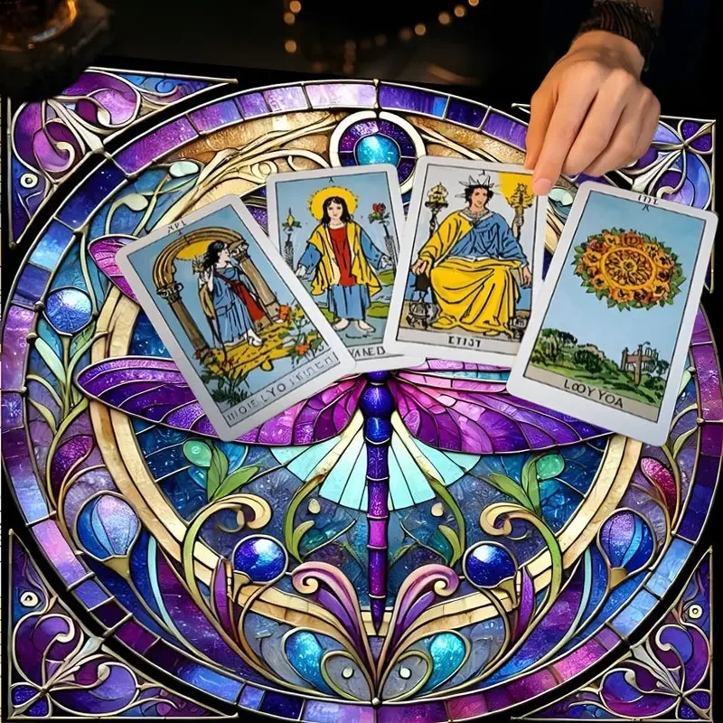 Purple Astrology Starry Sky Tarot Tablecloth 12 Constellations Zodiac Gold Dragonfly Flower Pattern For Divination Tarot Oracle
