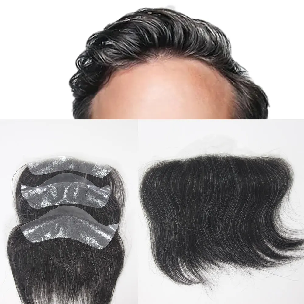 4x18CM Skin PU Toupee Man Front Hairine V Style Human Hair Wigs For Men 100% Human Remy Hairpiece System High Quality Men Wigs image 6