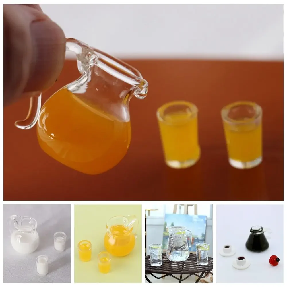 1 Set 1/12 Scale Orange Juice Playing House Miniature Drinks Jug Cup Drinking Model Doll Accessories Coffee Milk