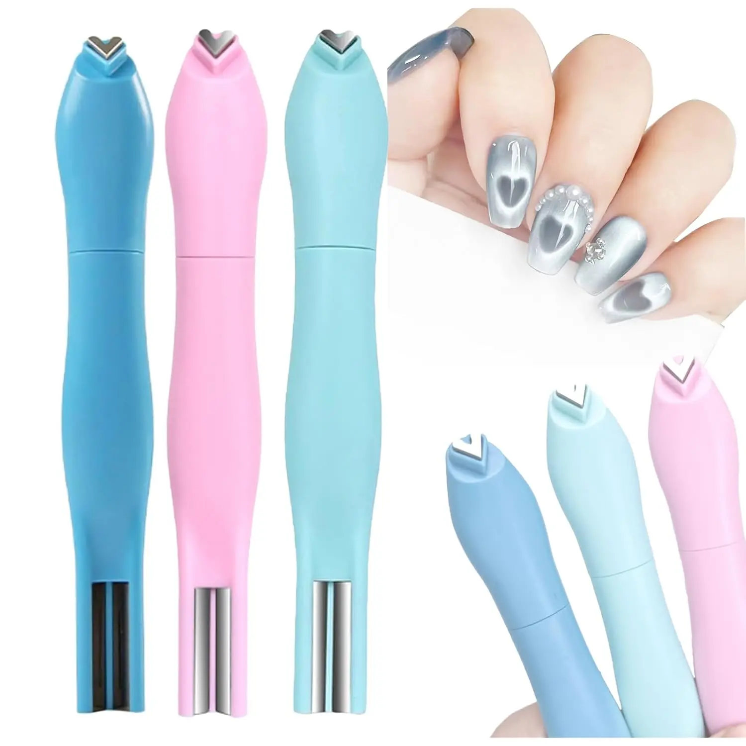 

Nail Art Magnet Pen 3-in-1 for Heart/Round/Line, Cat Eye Gel Polish Magnetic Tool, French Tip Helper for DIY & Salon