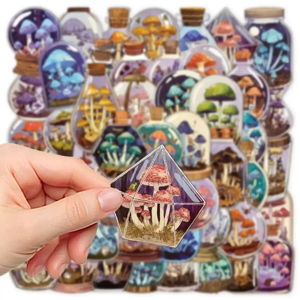 50 STKS Vintage Glazen Fles Paddestoel Transparante Stickers Telefoon Laptop Bagage Skateboard Graffiti Waterdichte Decals Sticker