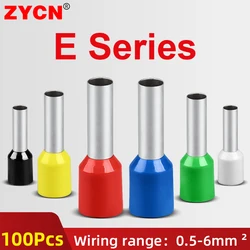 100Pcs E0508 E7508 E1008 E1508 E2508 Insulated Ferrules Terminal Block Cord End Wire Connector Electrical Crimp Terminator