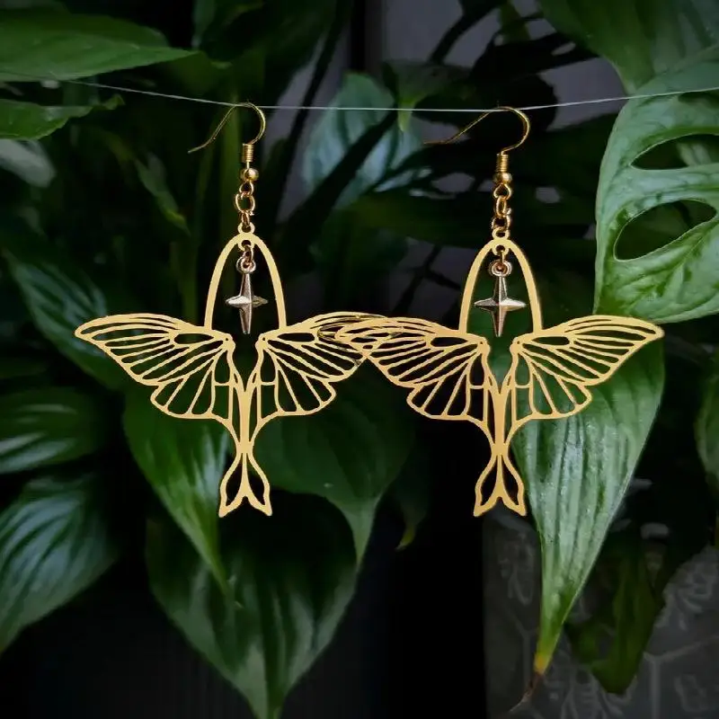 Moth Star Dangle Earrings Hollow Out Moth Drop Earrings For Women Boho Party Jewelry Gift