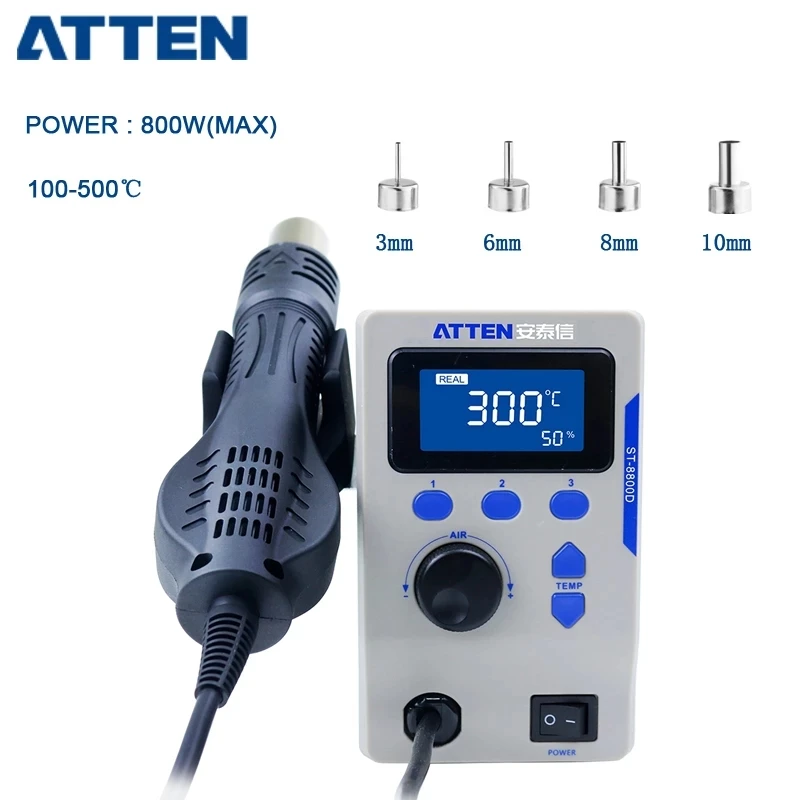 2026 ATTEN 800W ST-8800D Heat Gun Adjustable Temperature Air Volume Anti-Static Hot Air Station BGA Solder Rework Station