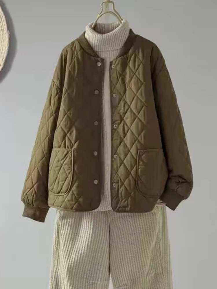 

Теплый хлопковый тюре большого размера, зимнее винтажное свободное повседневное женское поло-пальто Thiened Long Sve round Ne на одной пуговице