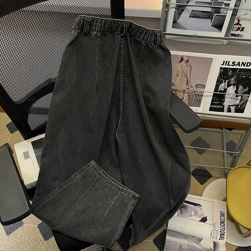 

2023 New Men's Jeans Black Elastic Waist Buttons Men's Ankle-Length Pants Fashion Casual Baggy Jeans Spring Autumn