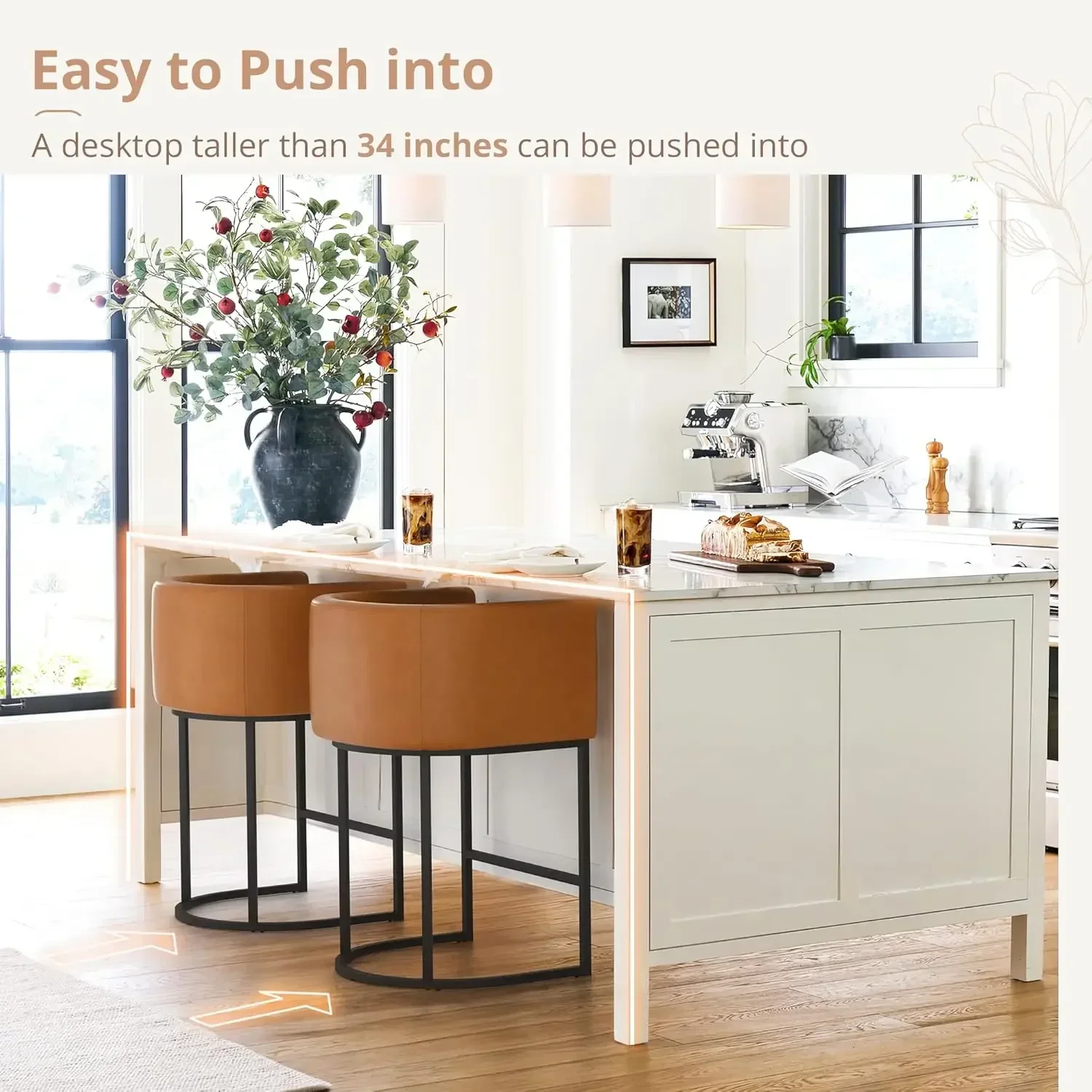 27" H Counter Height Bar Stools Set of 3, Modern Barrel Counter Stools , Barstools for Kitchen Island,Yellowish Brown