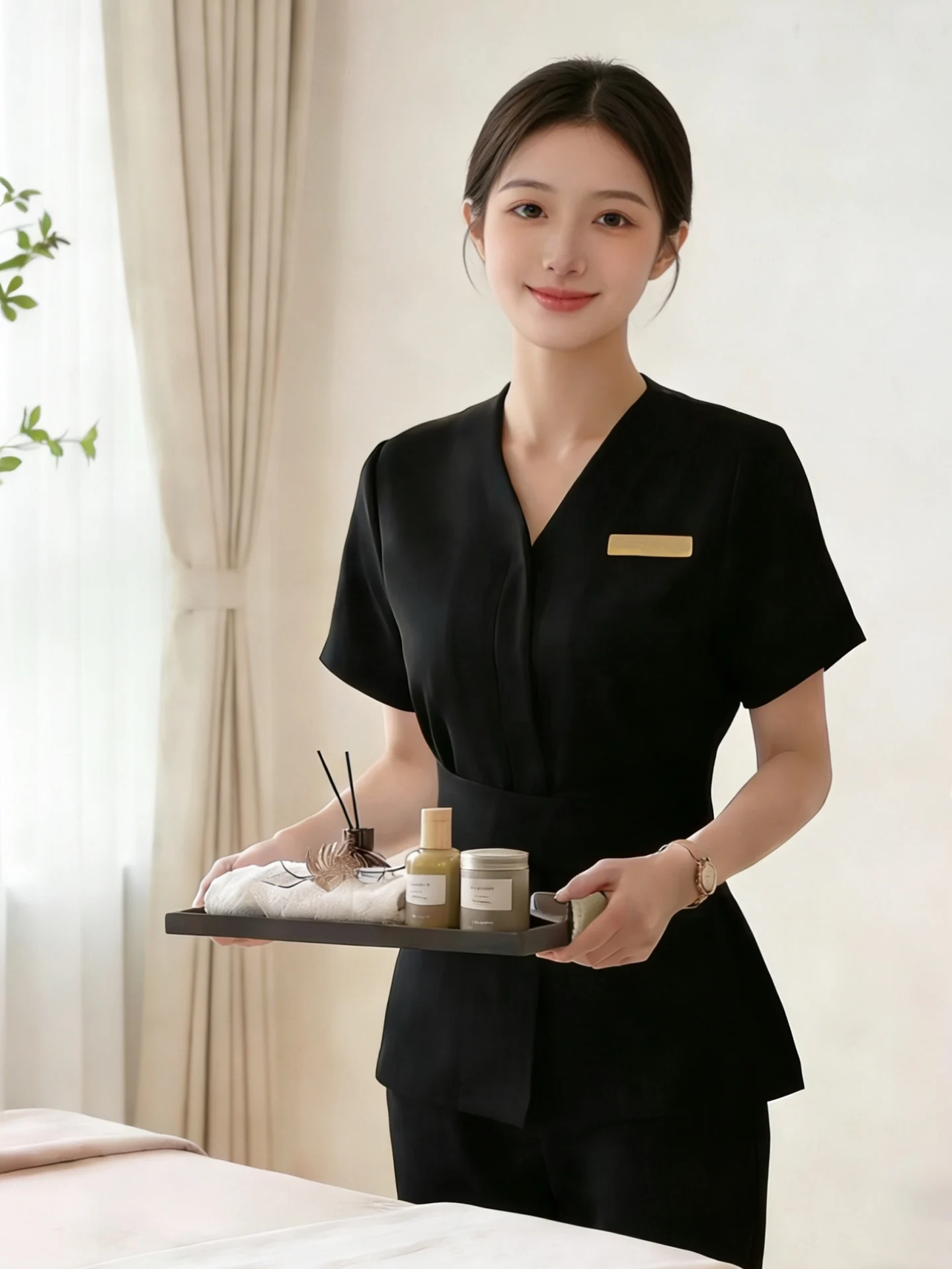 Elegant Short Sleeve Beauty Salon Uniform Set for Women High End Aesthetic Casual Style Polyester Spandex Adult Summer Workwear
