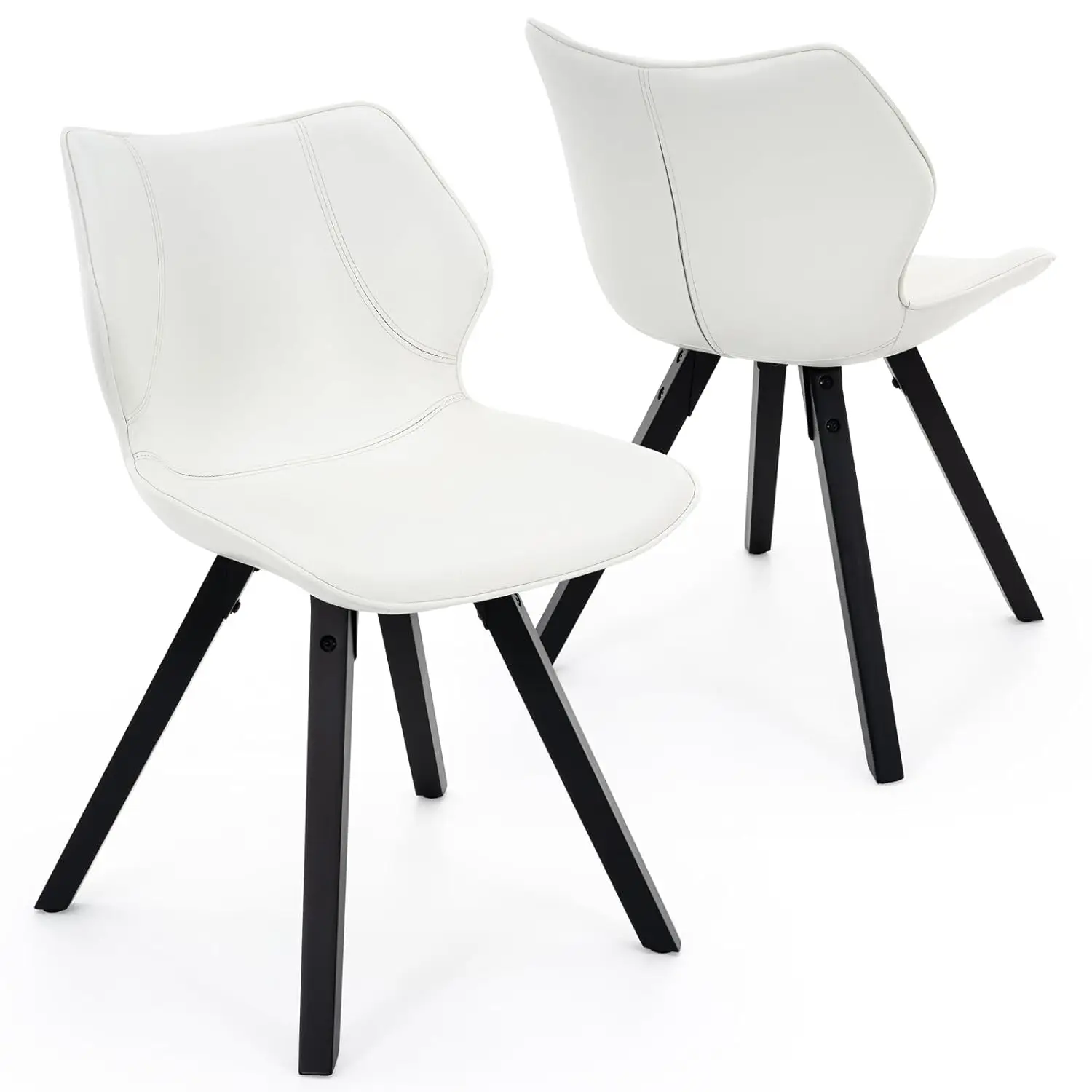 

Современные обеденные стулья из искусственной кожи, комплект из 2 мягких безрычажных стульев с ножками из массива дерева, цвет жемчужно-белый, на заказ